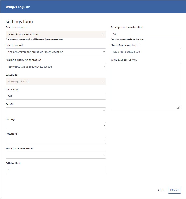 Settings form
